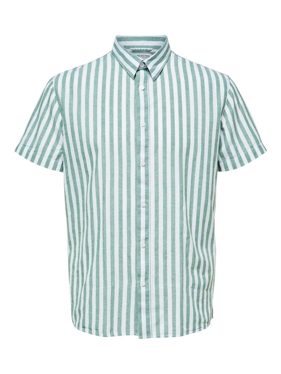 Selected Reg New Linen Shirt SS Classic - Dark Ivy/Stripes